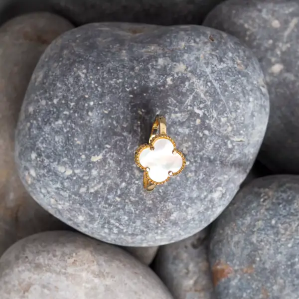 14K Yellow Gold White Clover Ring