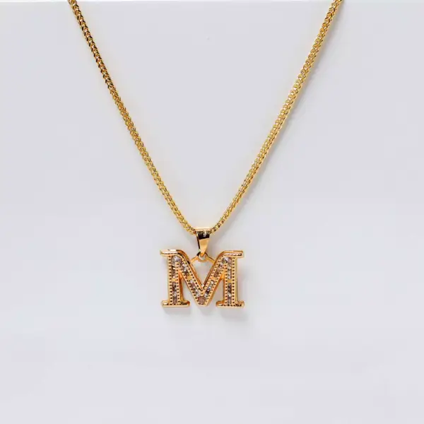 14K Gold Chain set with Initial M Baguette Cz