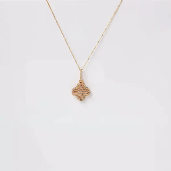 14K Gold set Chain and Clover Pendant with Diamonds