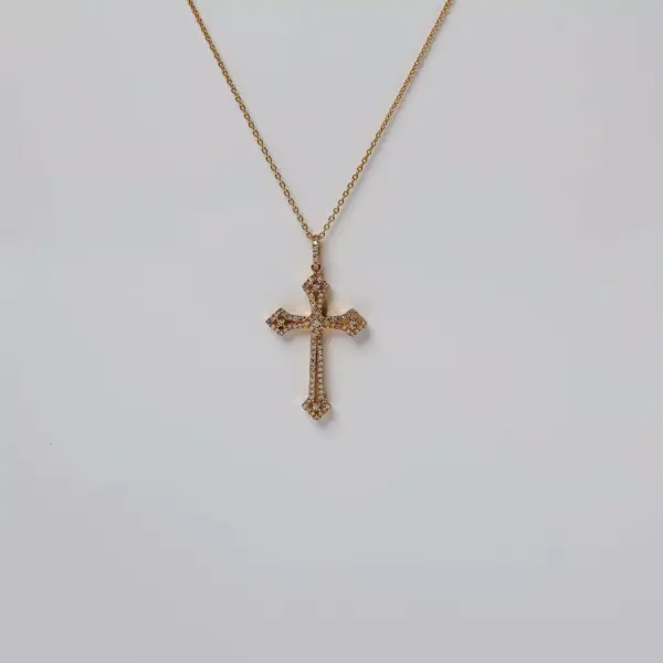 14K Yellow Gold Set Chain and Cross with Diamonds