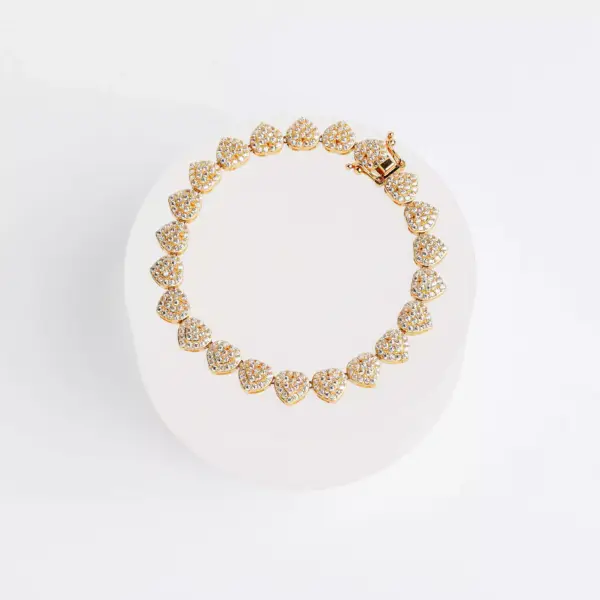 14k Yellow Gold Heart Tennis CZ Bracelet